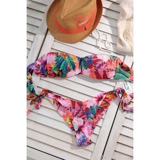 Copacabana - Bandeau pánt nélküli kétrészes bikini - exotikus narancs virágmintás