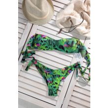 Copacabana - Bandeau pánt nélküli kétrészes bikini - zöld páva mintás