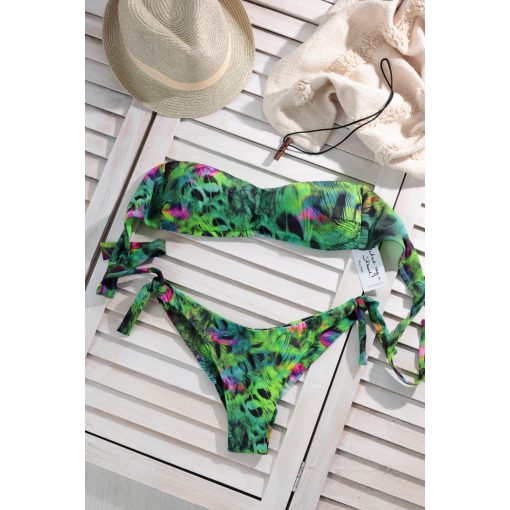 Copacabana - Bandeau pánt nélküli kétrészes bikini - zöld páva mintás